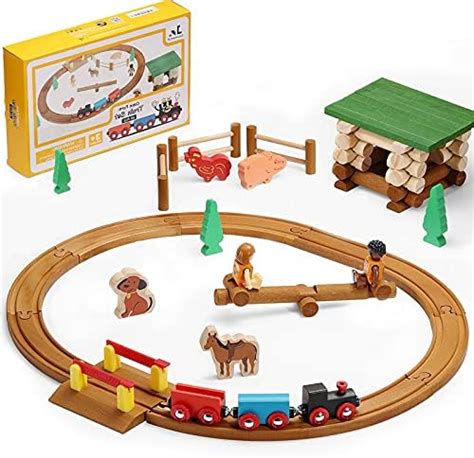 Buy SainSmart Jr. Wooden Train Set Log Cabin Building Blocks - 60 PCS ...