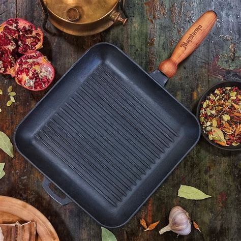 Maysternya™ Grillpan gietijzer met houten handvat - 28 x 28 x 4 cm ...