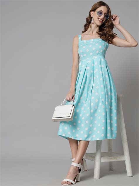 Emeros Women White Floral Print Square -Neck Front Pleates Flared Dress