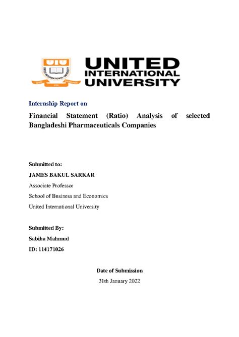 Main paper of Sabiha - Internship Report on Financial Statement (Ratio ...