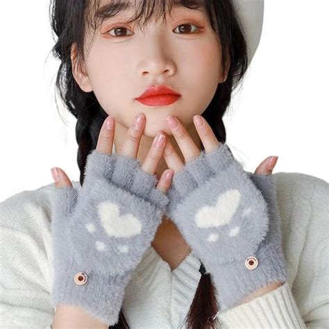 Buy REFFER Cute Fingerless Gloves warm Fashion Lovely Cat Paw Design ...