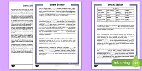 Cloze procedure 6th class | Bram Stoker | Easy to print