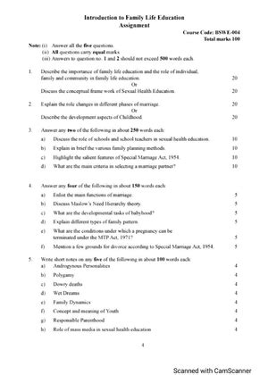 BSWE-004 - Introduction to Family Education (BSWE-004) question answers ...