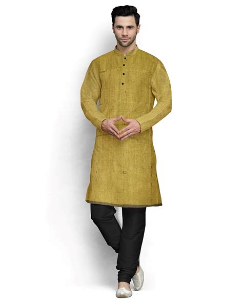 Mustard Yellow Linen Chanderi Kurta for Men - The House of Chanderi