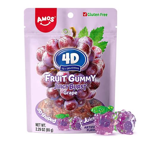 AMOS 4D Gummy Candy, Fruit Snacks Juicy Burst, Grape Juice Filled ...