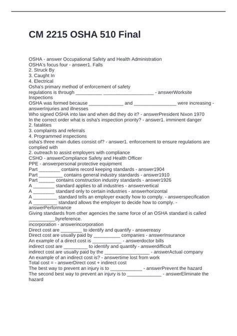 OSHA 510 EXAM TEST COMPILATION BUNDLE - Stuvia US