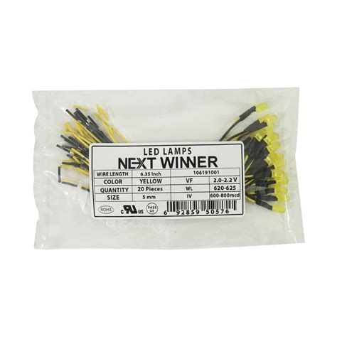 NEXT WINNER Pre-Wired 20pcs Yellow 2.0-2.2V 5mm LED Diode Copper Lights ...