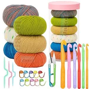 Jasol Crochet Kit for Beginners Adults, 6 Acrylic Skeins 150g Wool Yarn ...