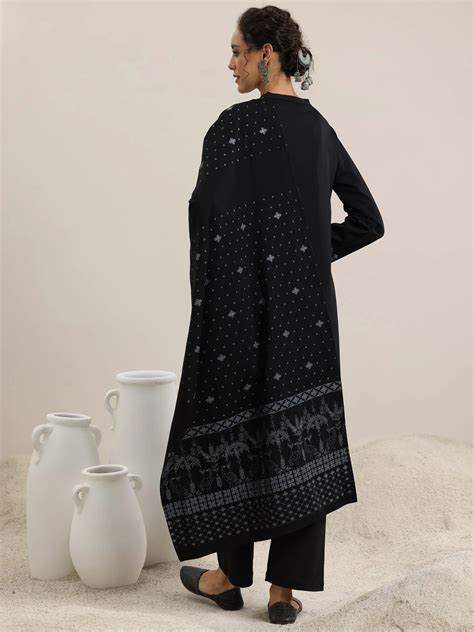 Buy Black Woven Design Wool Blend Straight Suit With Dupatta Online at ...