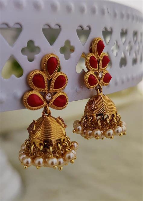 Get Gold Plated Jhumka With Red Stones at ₹ 650 | LBB Shop