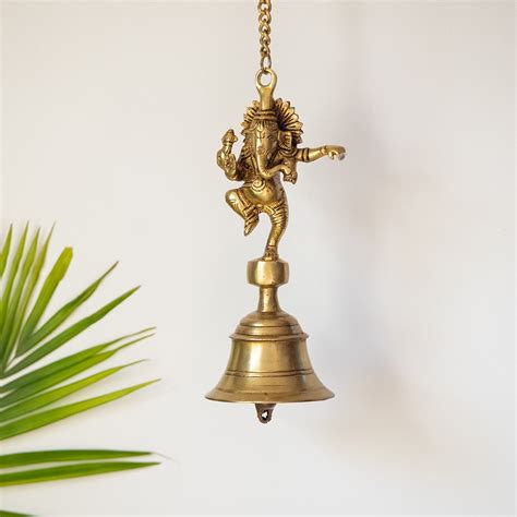 'Dancing Ganpati' Hand-Etched Decorative Hanging Bell In Brass (1279 G ...