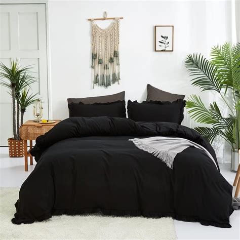 Amazon.com: CLOTHKNOW Black Comforter Set Queen Black Ruffle Bedding ...
