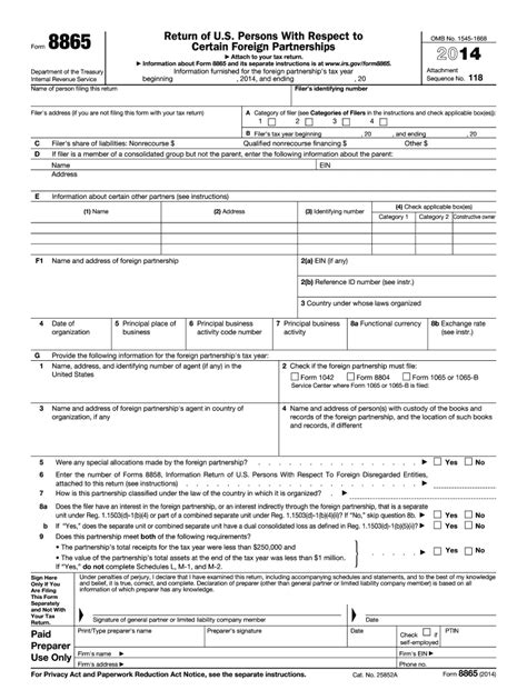 2014 Form IRS 8865 Fill Online, Printable, Fillable, Blank - pdfFiller