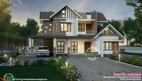 Sloping roof mix 4 bedroom 3000 sq-ft home - Kerala Home Design and ...