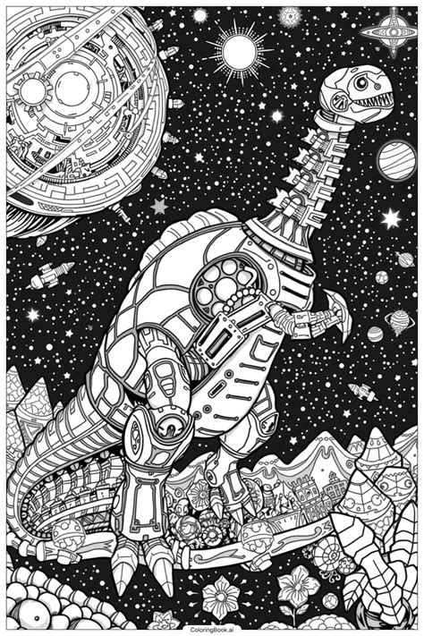 Robot Dinosaur Universe Coloring Page (Free PDF&PNG Printable)