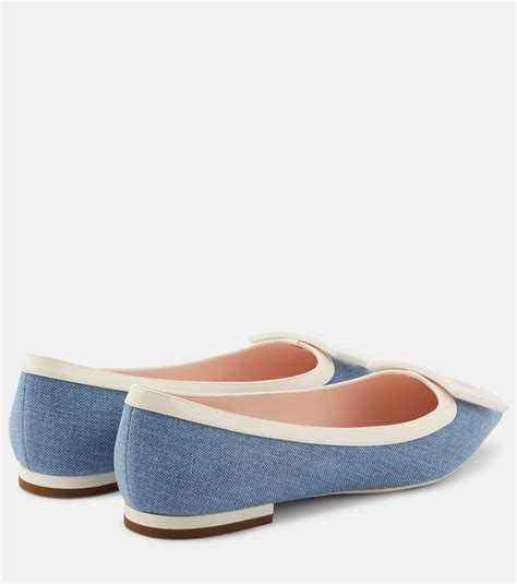 Leather-trimmed denim ballet flats in blue - Roger Vivier | Mytheresa