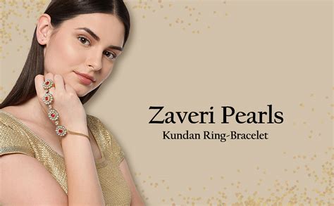 ZAVERI PEARLS Traditional Gold Tone Kundan & Pearls Ring Bracelet For ...