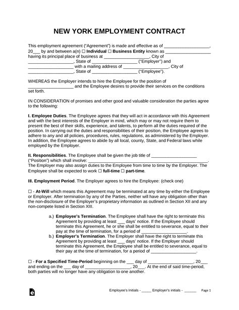 Free New York Employment Contract Templates (4) - PDF | Word – eForms