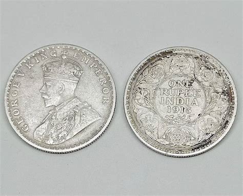 K N SONS JEWELS George V King Emperor (1913) One Rupee Silver Coin ...