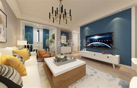 简约现代风格88平米二居客厅电视墙装修效果图_别墅设计图