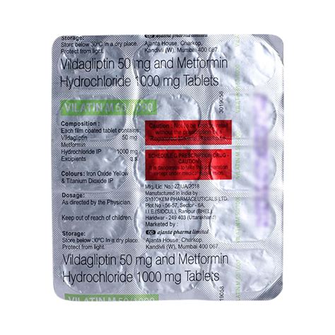 Vilatin M 50/1000mg Strip Of 15 Tablets: Uses, Side Effects, Price ...