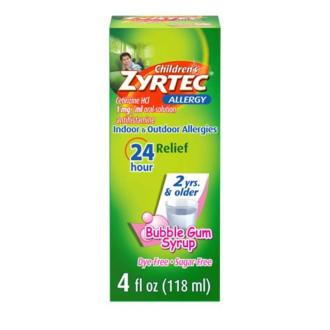 Zyrtec 24 Hr Children's Allergy Relief Syrup, Bubble Gum, 4 fl. Oz ...