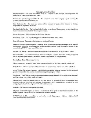 Fillable Online Packing List Instructions Fax Email Print - pdfFiller
