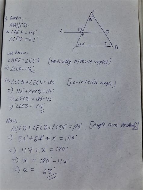 In the diagram, AB is parallel to CD. Work out the size of angle x and ...