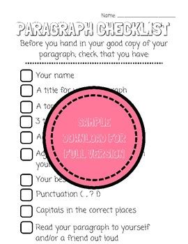 Image result for Paragraph Writing Checklist