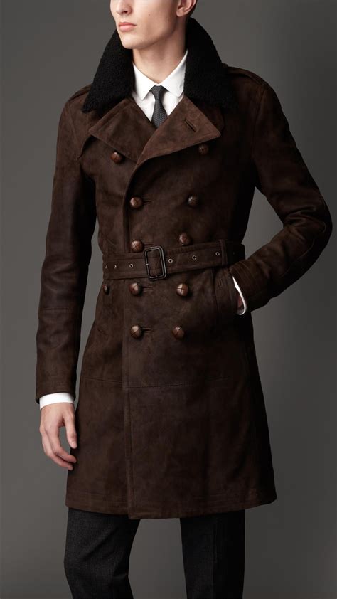Burberry | Brown Mid-Length Shearling Collar Suede Trench Coat for Men ...