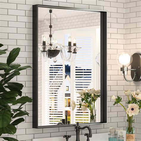 Keonjinn Black Framed Mirror for Bathroom 22 x 30 Inch Brushed Black ...