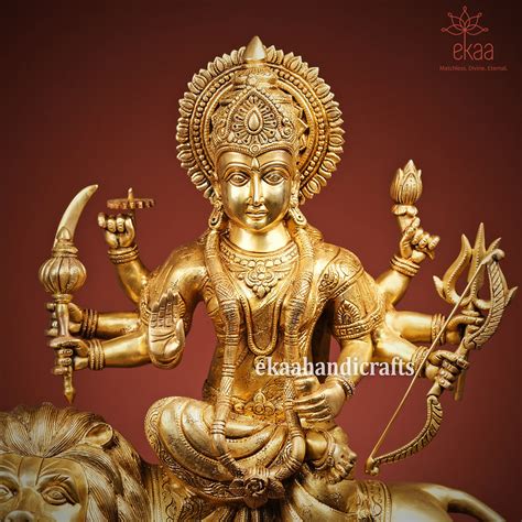 Brass Goddess Durga Statue on Lion for Home Temple – Ekaa Handicrafts
