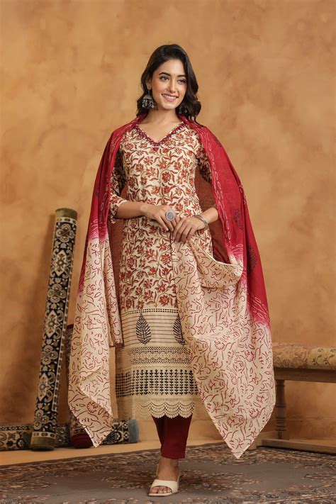 Pure cotton bagru print with lace detailing suit set– Aashvi Couture