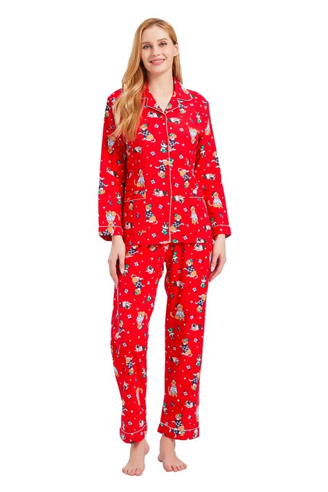 GLOBAL Womens Flannel Cotton Pajama Set Long PJs Flannel Loungewear ...