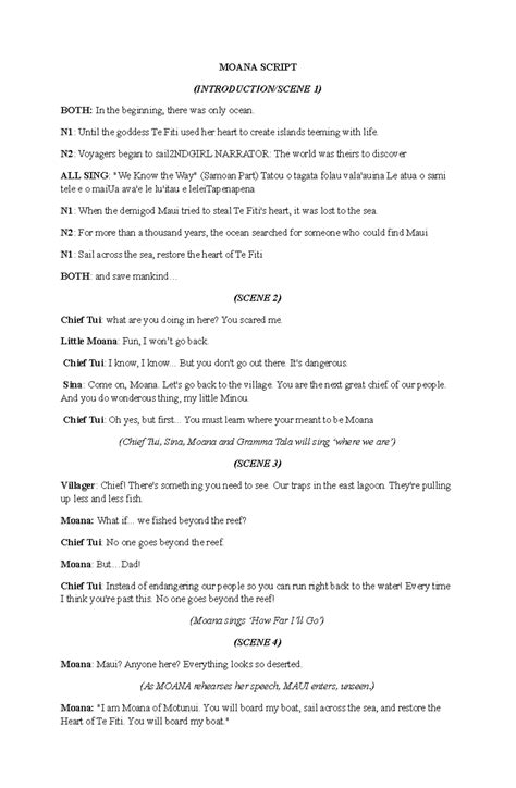 Moana: Complete Script of the Disney Movie Adaptation - Studocu