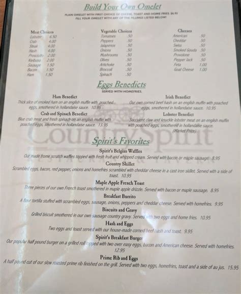 Menu at Country Spirit Restaurant, Henniker, 262 Maple St