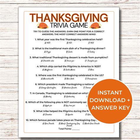 Thanksgiving Trivia Game, Printable Thanksgiving Games for Family, Fun ...
