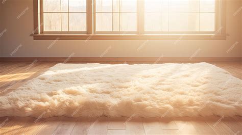 Premium Photo | A photo of a cream color fluffy rug hardwood floor backdrop