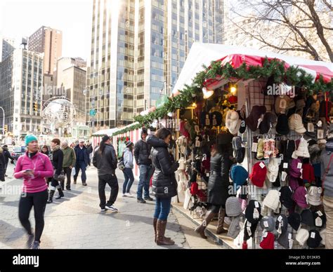 Holiday Christmas Market at Columbus Circle, NYC Stock Photo - Alamy