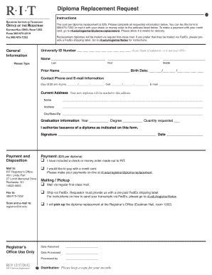Fillable Online rit Diploma Replacement Request - Rochester Institute ...