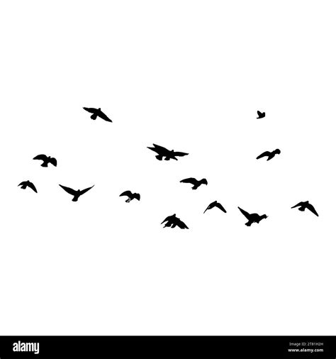 Flock of crows. Flying black birds in sky monochrome flutter raven ...