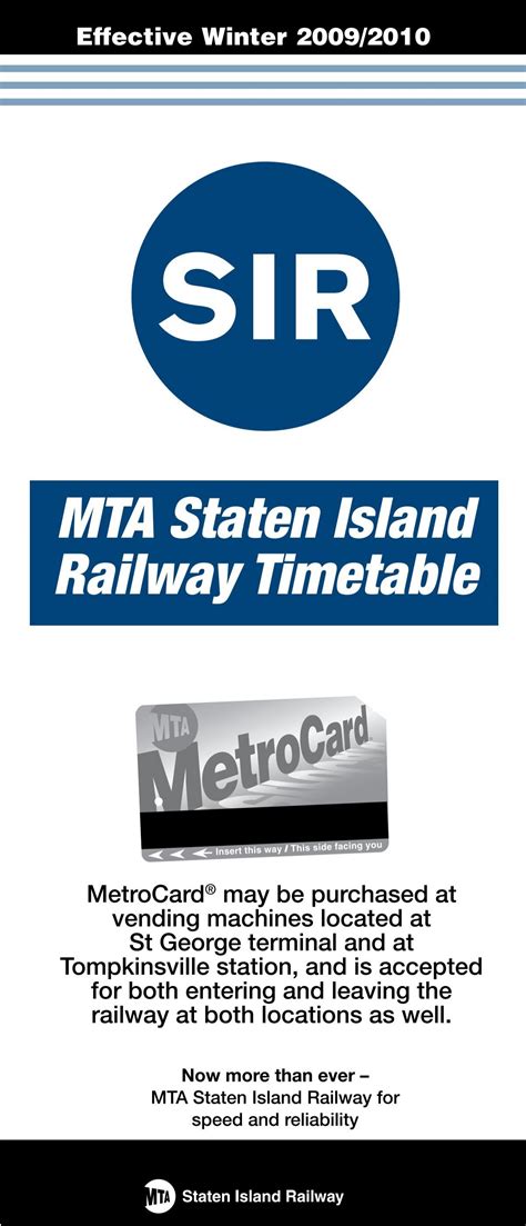 SIR MTA Staten Island Railway Timetable - MTA.info