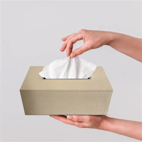 Leather Tissue box - Croco Cream
