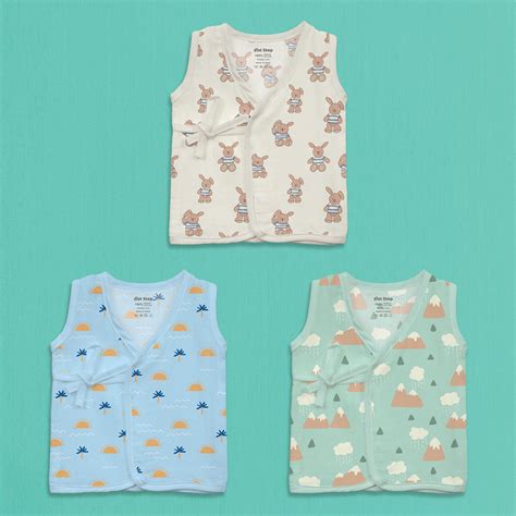 1st Step 100% Soft Muslin Cotton Side Knot Baby Jhabla - Pack Of 3 - 3