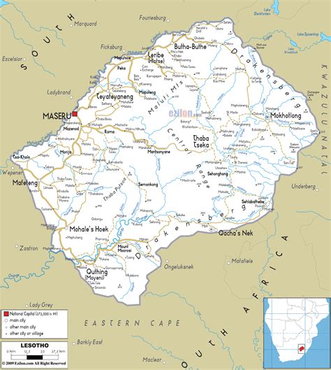Detailed Clear Large Road Map of Lesotho - Ezilon Maps