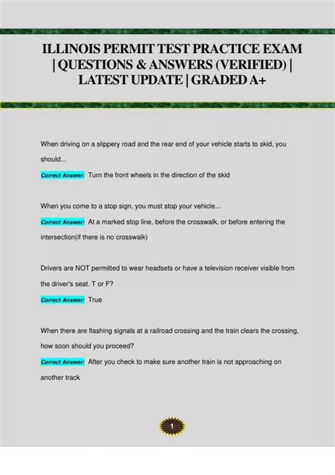 ILLINOIS PERMIT TEST PRACTICE EXAM | QUESTIONS & ANSWERS (VERIFIED ...