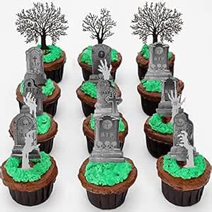 Whaline 37Pcs Halloween Cupcake Toppers Zombie Hand Tombstone Graveyard ...