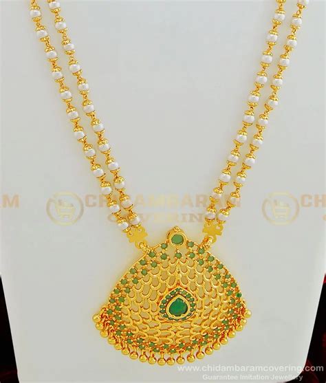 Buy Elegant Emerald Stone Big Pendant Latest Pearl Haram Designs Gold ...