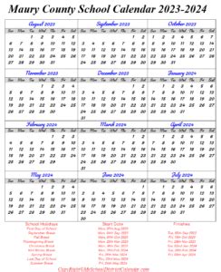 Maury County School Calendar 2023-2024 - My School District Calendar