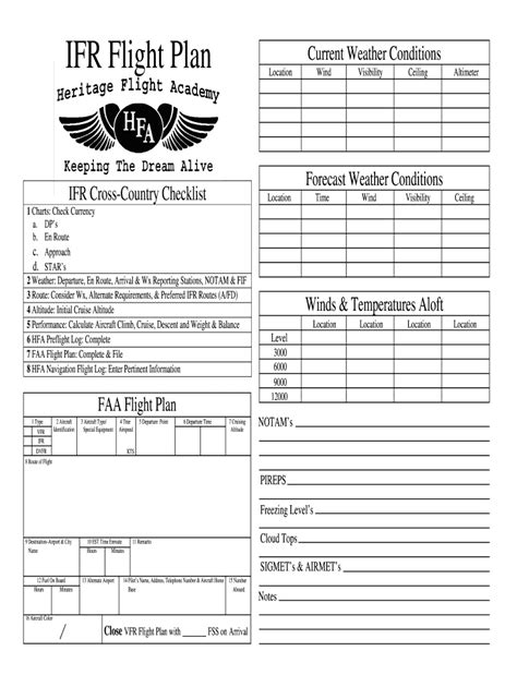 IFR Cross-Country Flight Plan - Blank Fillable Template | Fill Out ...
